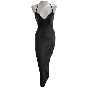 NWT Naked wardrobe black faux leather midi dress size XS